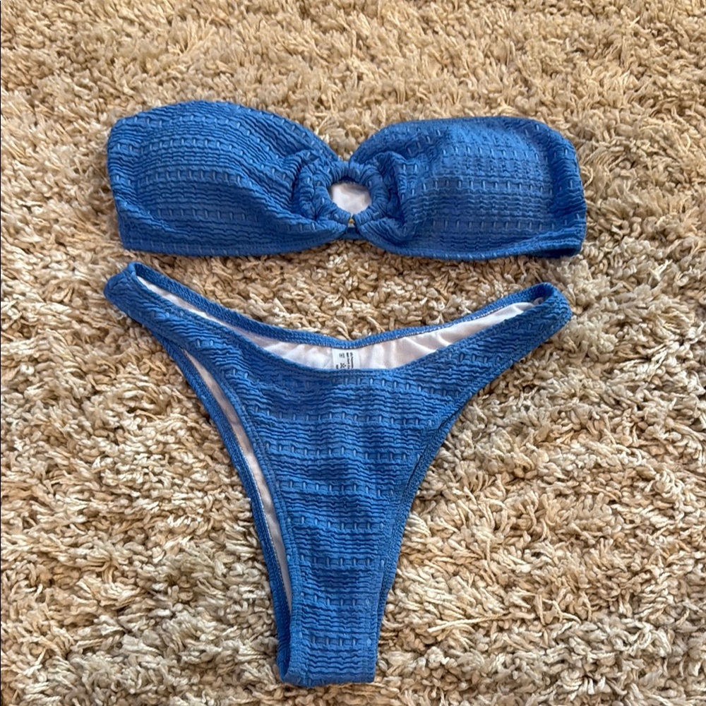 Blue Textured Bikini Set
